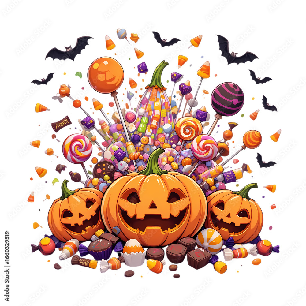 Fototapeta premium Halloween Candy Explosion Pumpkins & Sweets Treat