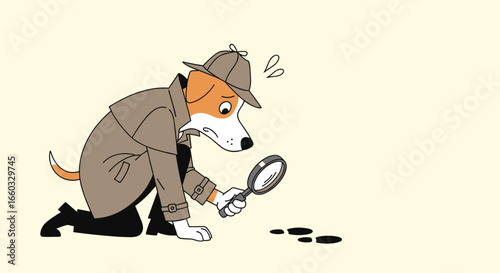 Curious canine investigator examines subtle traces with intense concentration