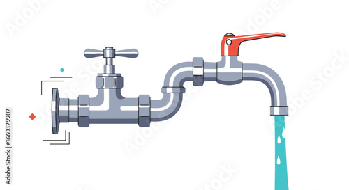 Water flow through industrial taps and piping systems illustrating fluid dynamics principles