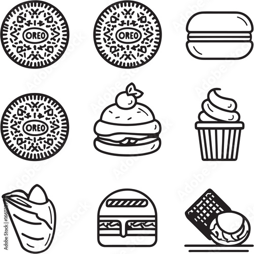 Oreo Madness Black Line Editable Icons set
