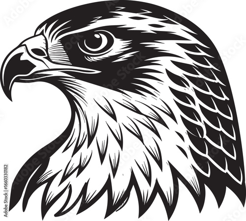 Head of falcon silhouette vector style with white background .