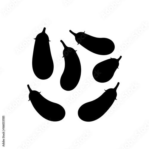Set of eggplant silhouette vector flat illustration design. Round long eggplant icon.