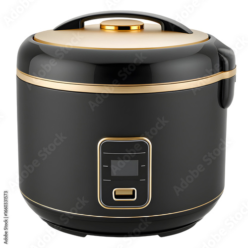 Modern Black and Gold Electric Rice Cooker with Digital Display