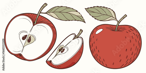 A vibrant, fresh red apple with a juicy leaf on a white background, symbolizing natural and healthy food