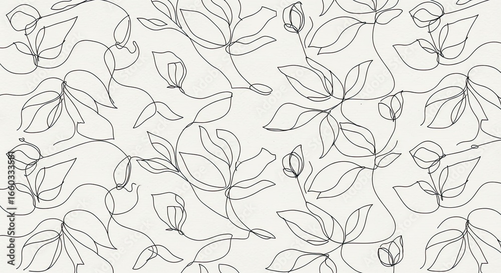 Obraz premium An elegant, seamless one-line art pattern of magnolia flowers on a paper texture background.