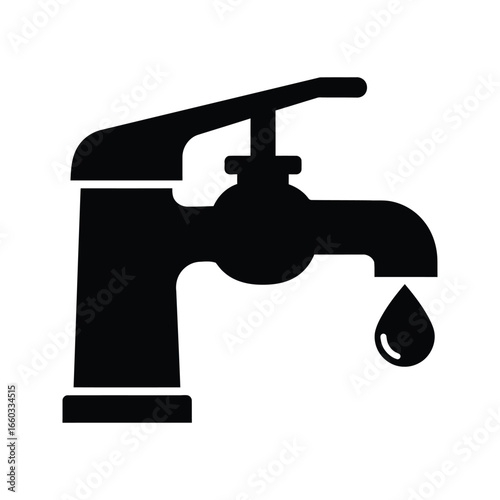 Black silhouette faucet icon dripping water plumbing liquid sink bathroom kitchen vector illustration