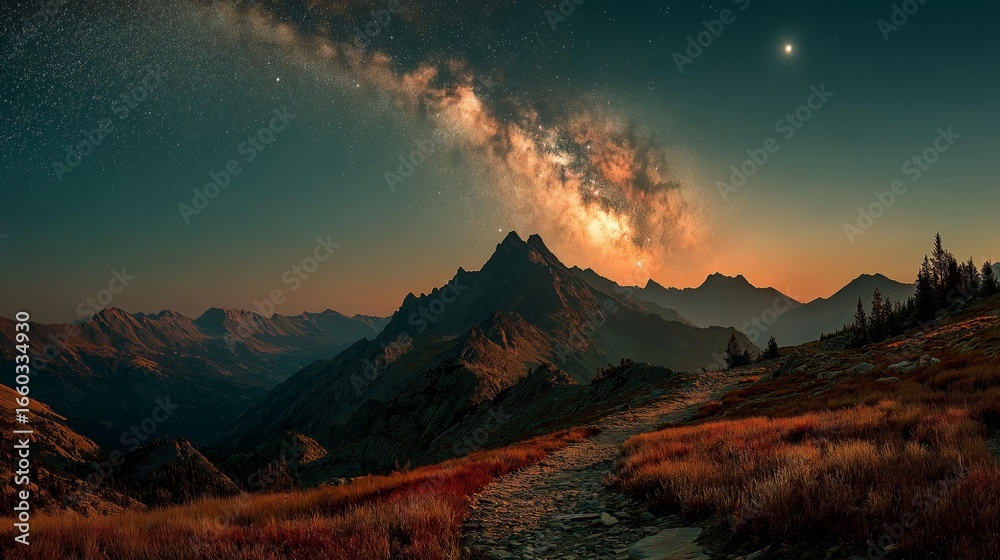 Fototapeta premium beautiful milky way celestial sky over mountain ridge