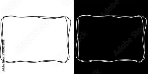 Minimalist one-line rectangular frame design in black and white. Abstract hand-drawn border for invitations, posters, cards, or modern decorative art.
