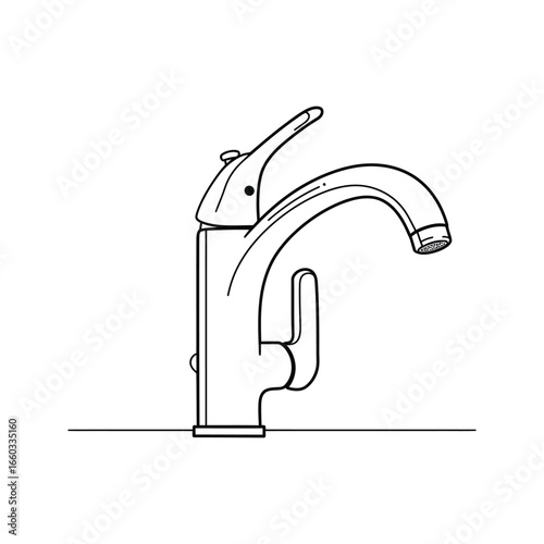 SingleHandle Bathroom Sink Faucet Modern Design Line Drawing Illustration