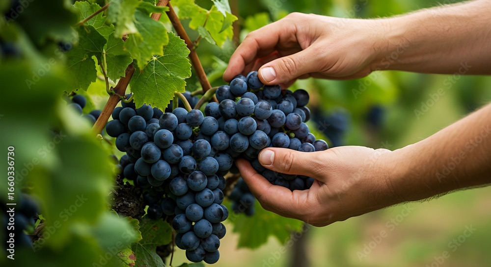 Obraz premium a farmer is harvesting grapes in the garden