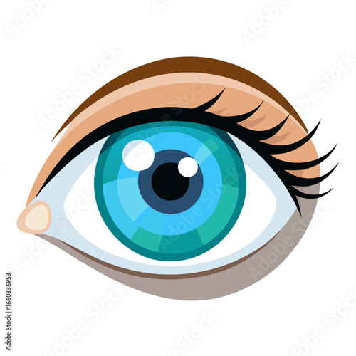 Discover the world with this vibrant, detailed human eye illustration, showcasing striking blue and green iris colors with expressive lashes, perfect for medical or aesthetic concepts.