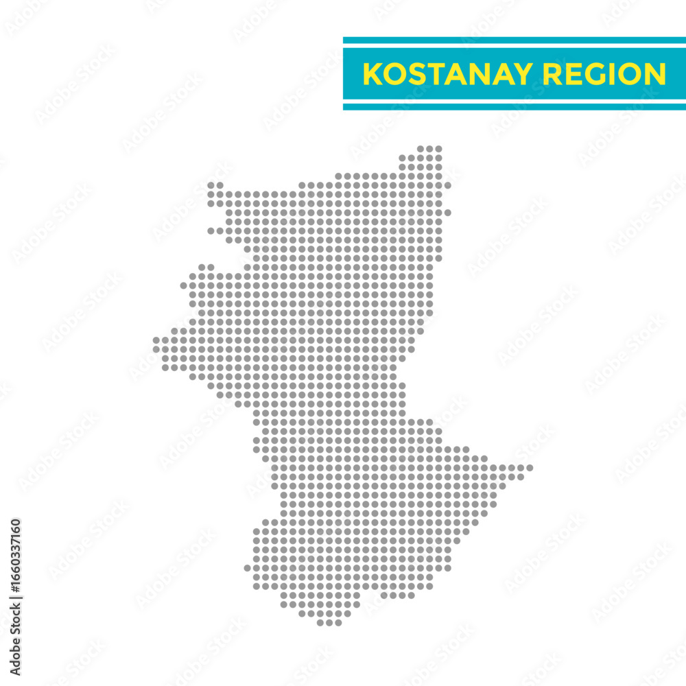 Obraz premium Dotted map of Kostanay Region in Kazakhstan