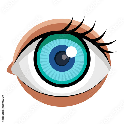 Vibrant blue eye with detailed iris and lashes, capturing focused vision and attention, perfect for medical or beauty concepts