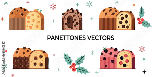 Colorful panettones christmas illustration vector flat lines