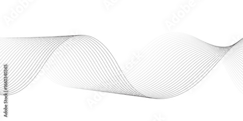 Minimalist illustration featuring dotted waveforms in black fading to gray, gracefully intertwining and creating a fluid, rhythmic structure on a clean white backdrop, symbolizing connectivity, balanc