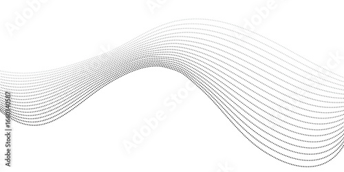 Minimalist illustration featuring dotted waveforms in black fading to gray, gracefully intertwining and creating a fluid, rhythmic structure on a clean white backdrop, symbolizing connectivity, balanc