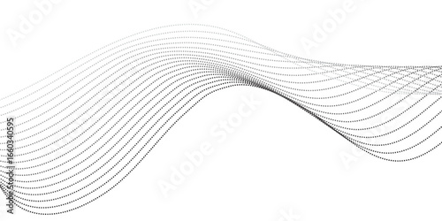 Minimalist illustration featuring dotted waveforms in black fading to gray, gracefully intertwining and creating a fluid, rhythmic structure on a clean white backdrop, symbolizing connectivity, balanc