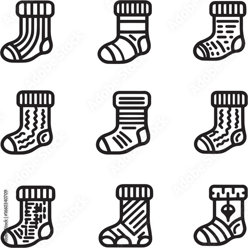 Leg Warmers black Line Editable Icons set