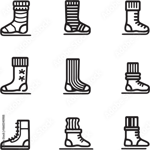 Leg Warmers black Line Editable Icons set