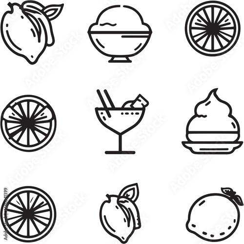 Lemon Sorbet Black Line Editable Icons set