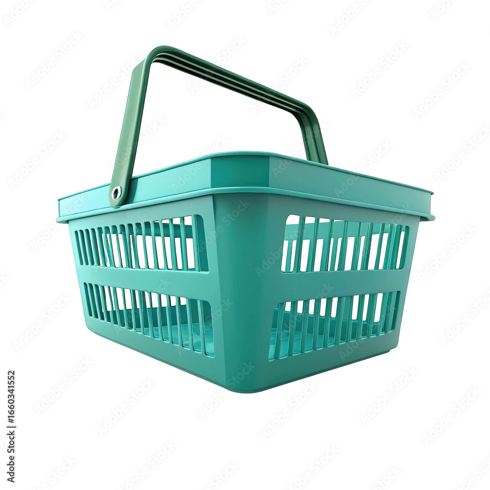 Fototapeta premium Turquoise plastic shopping basket item isolated illustration on transparent background
