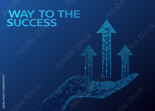 Abstract hand holding up arrows symbolizing growth and success