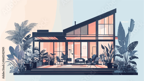 Stylish modern home with lush plants and inviting patio, perfect for architectural inspiration