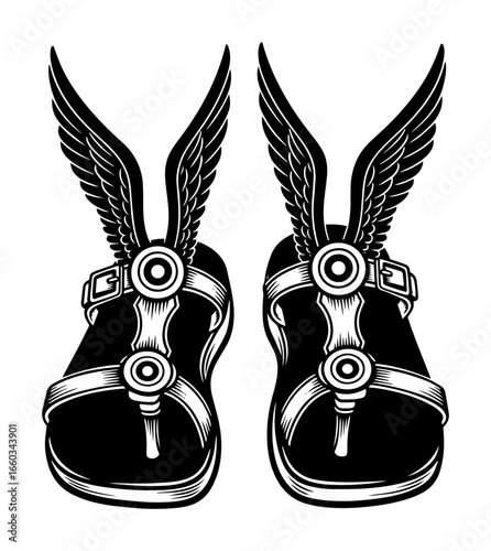 Pair of Hermes Winged Sandals – Vintage Engraved Vector