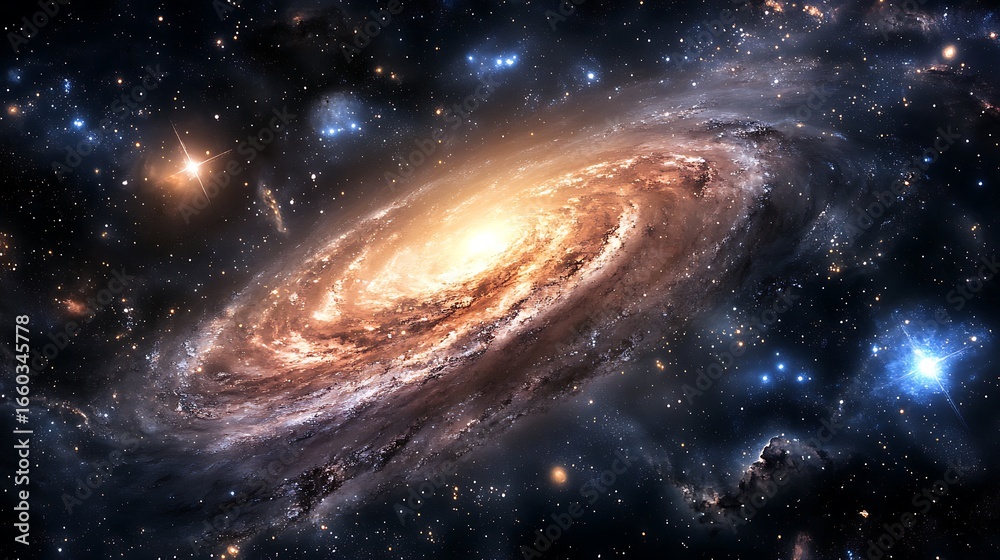 Fototapeta premium Spiral Galaxy With Glowing Stars And Nebulae In Deep Space image photo