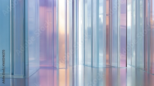 Clear vertical lines of glass reflecting pastel pattern
