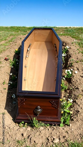 Open casket in a grave