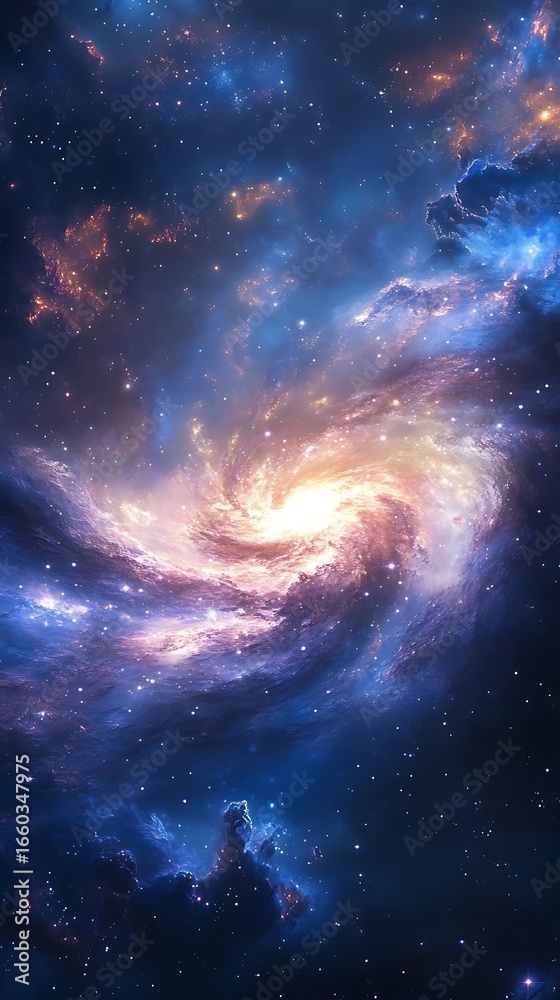 Fototapeta premium Swirling Nebula with Pink and Blue Tones and Stars space galaxy photo