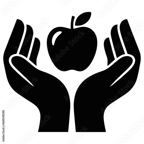 Apple held in two hands in a black silhouette