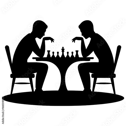 Silhouette of two men playing a game of chess