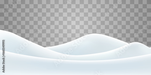 Snowdrifts isolated on png background. Snow landscape decoration, frozen hills. Empty snowbanks field. Christmas vector illustration. Transparent background.