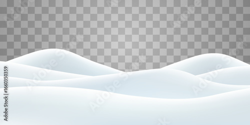 Snowdrifts isolated on png background. Snow landscape decoration, frozen hills. Empty snowbanks field. Christmas vector illustration. Transparent background.