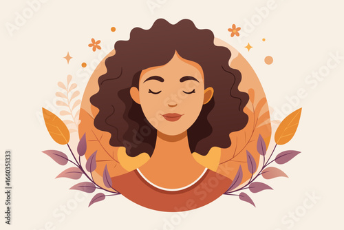 Serene woman finds inner peace surrounded by autumnal beauty, embodying tranquility and self-care in a moment of calm reflection and natural harmony.
