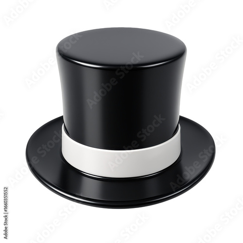 Elegant black top hat with white band isolated illustration on transparent background