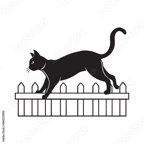 Cat Stretching On Fence Silhouette Illustration Design
