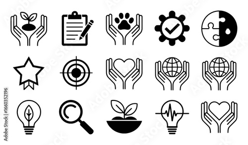 Collection of Icons Representing Growth, Care, and Success