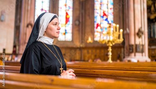 Nun praying at church