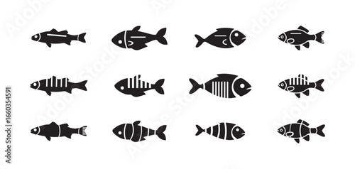 fish icon set, Food sign collection, Ocean symbol , simple fish silhouette logo,  vector  illustration EPS 10.