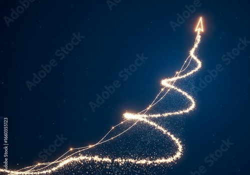 Sparkling arrow trail points upward in the night sky, symbolizing success