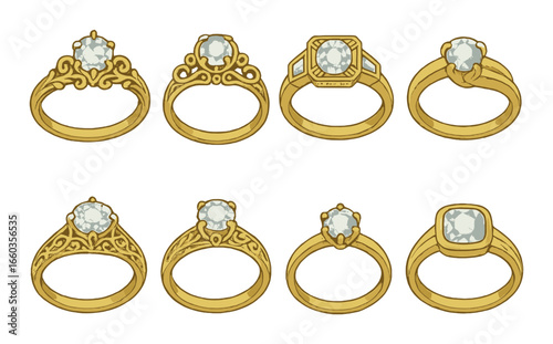 Elegant gold rings collection with intricate designs and gemstones