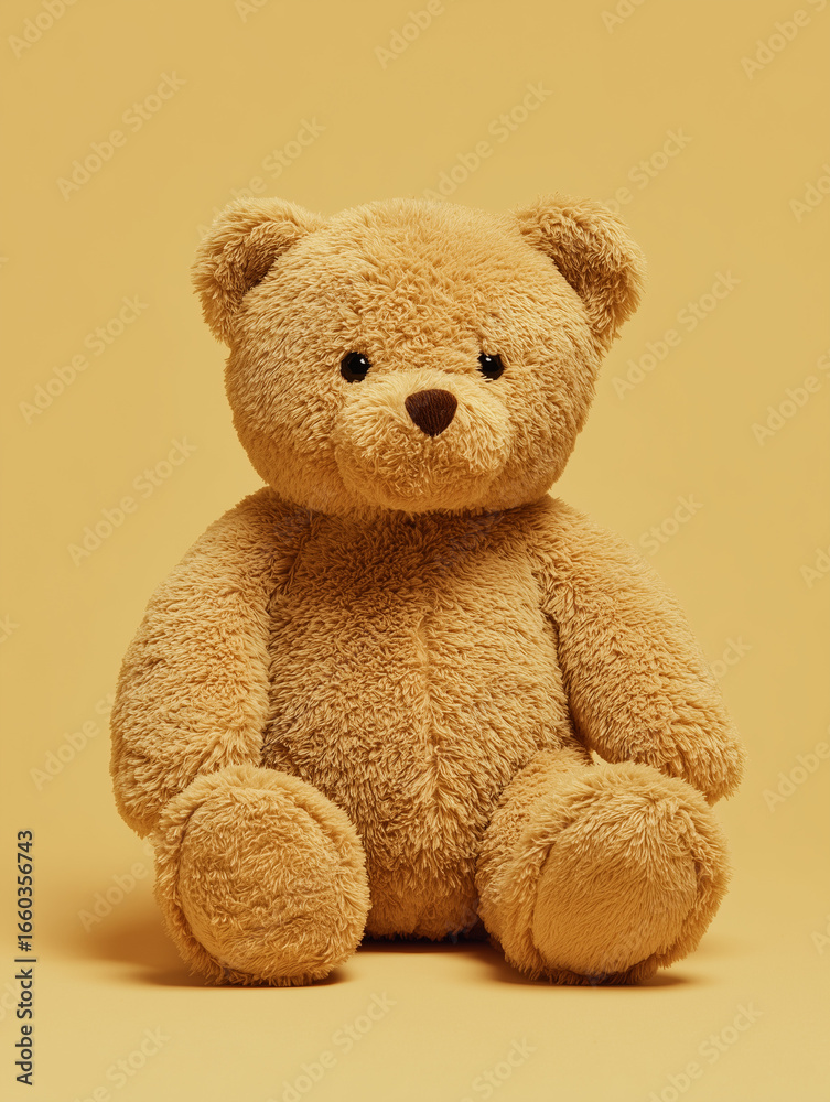 Obraz premium Brown teddy bear sitting upright on soft surface, 3D render