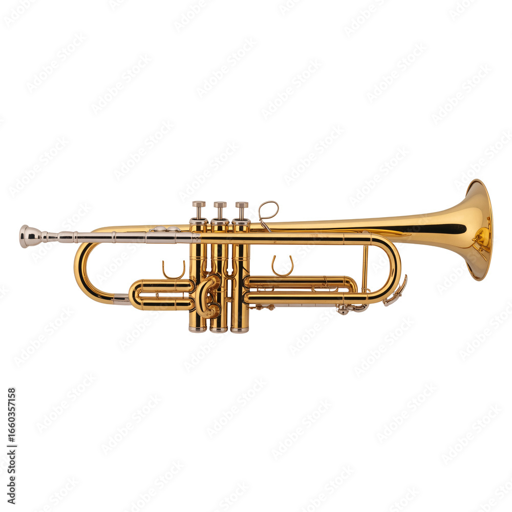 Obraz premium Golden trumpet musical instrument on transparent background