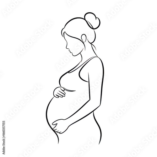 Pregnant woman silhouette holding her belly, isolated on transparent background