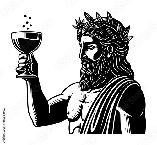 Dionysus God of Wine with Goblet – Vintage Engraved Illustration