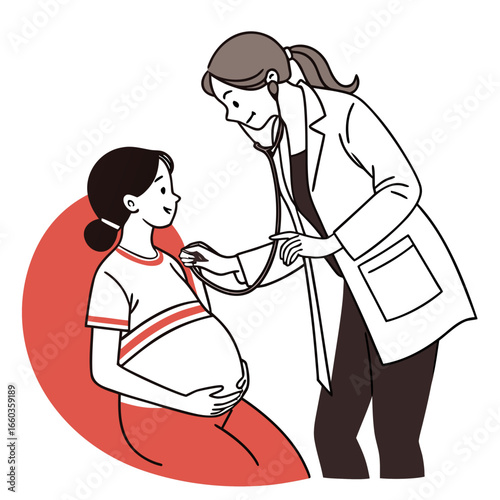 Doctor examining pregnant woman with stethoscope for prenatal health check isolated