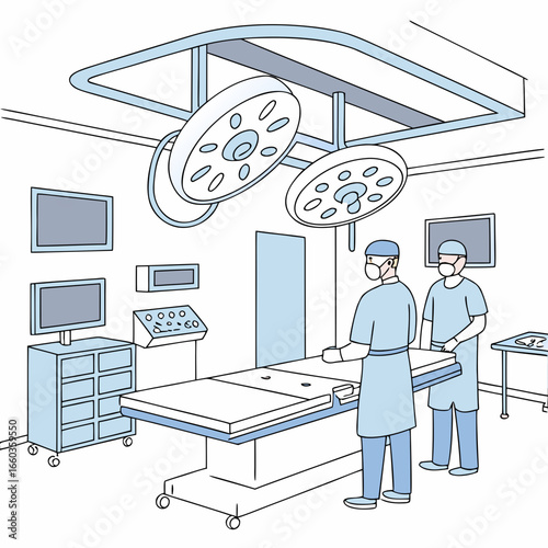Operating room with surgical team and equipment